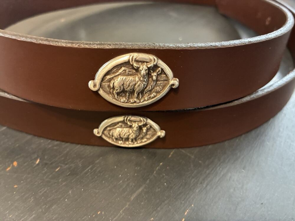 Brown Genuine Leather Belt with 4 Deer Hunting Conchos Size 46